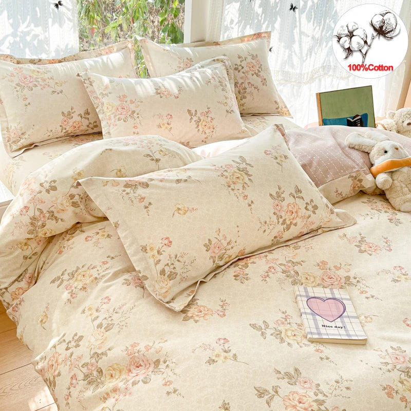 100 % Cotton Bedding Set Duvet Cover Set Luxurious Natural Floral Design Duvet Cover Pillowsham Pure Cotton Comfort Wrinkle Free TAVEN System LLC