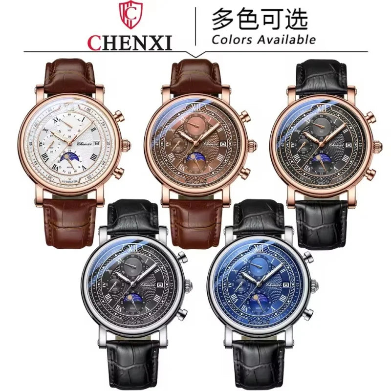 CHENXI 976 Multi functional Clock True Three Eye Six Needle Lunar Calendar Business Quartz Leather Men's Watches montres hommes - TAVEN System LLC