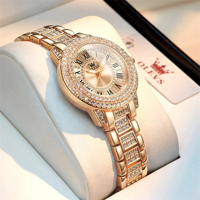 OLEVS Original Diamond Watch for Women Fashion Elegant Stainless Steel Waterproof Quartz Wristwatch Luxury Ladies Dress Watches TAVEN System LLC
