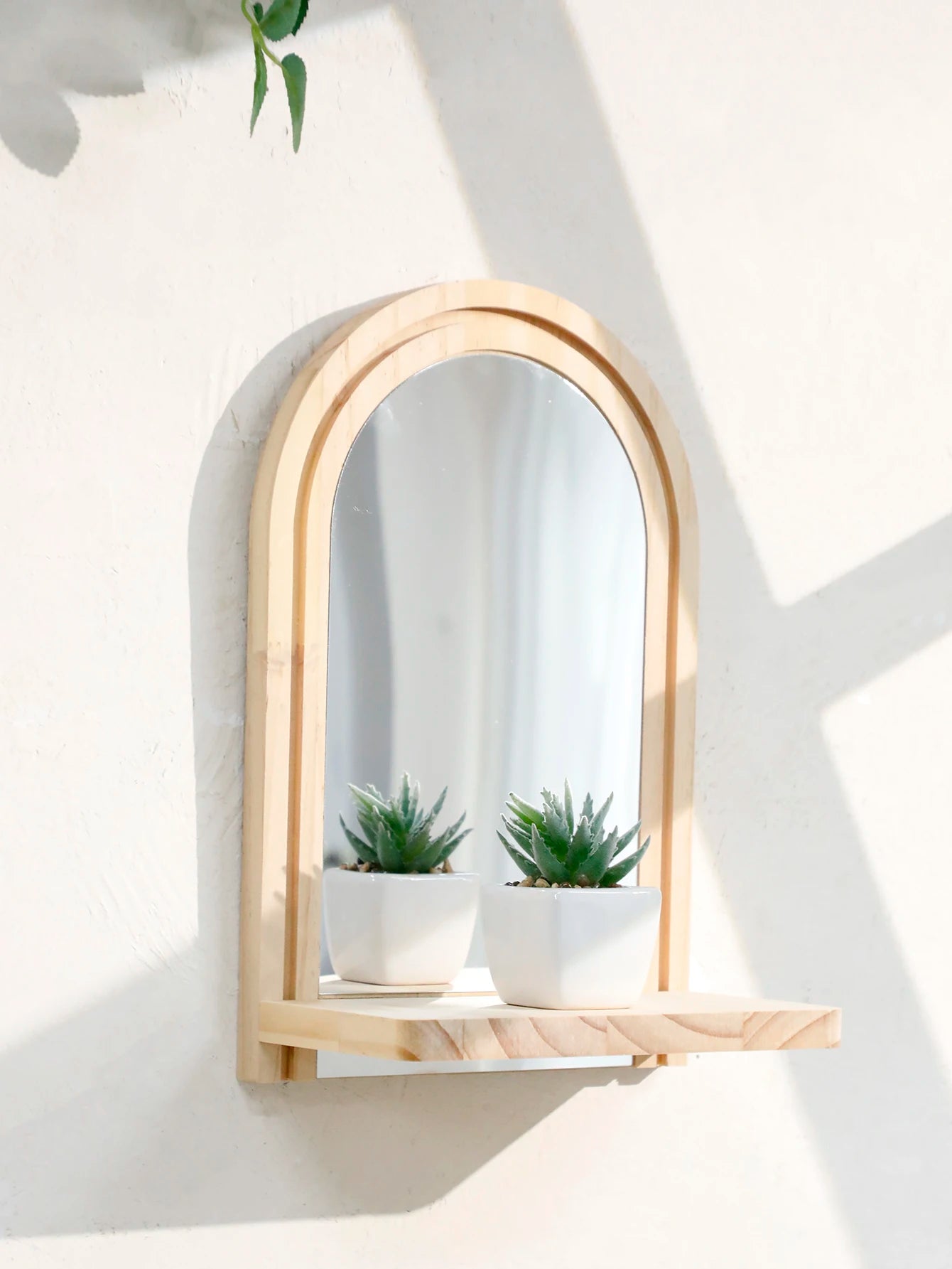 1Pc Boho Style Wooden Wall Shelves - Geometric Wall Mounted Shelves, Natural Wood Finish, Modern Home Decor, Plant Decorative TAVEN System LLC