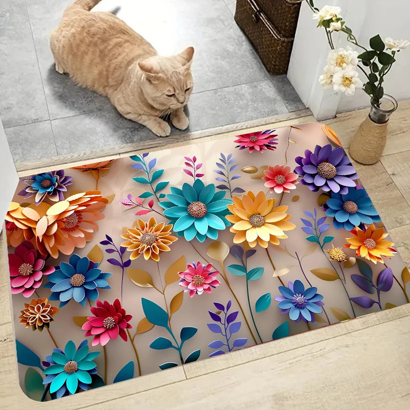 1pc multi-color floral print design bathroom mat, anti-slip, super absorbent and quick-drying shower floor mat, dry and soft ant TAVEN System LLC
