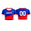 Women Haiti Flag Print Crop Tops T-shirt Short Sleeve Crew Neck Y2K Football T shirt Jersey Casual Streetwear Summer Sports Tees TAVEN System LLC