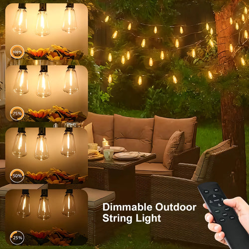 50FT ST38 Solar String Lights, 2700K Warm White, Black Wire, E12, Solar Powered with Remote, Waterproof Outdoor Patio Lights TAVEN System LLC