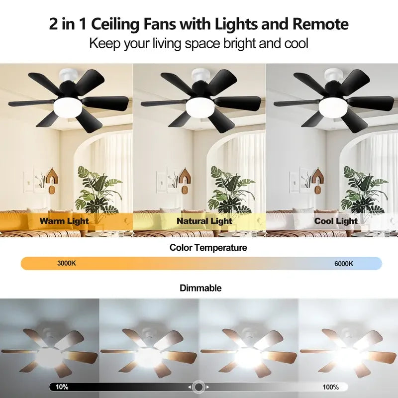 40W Ceiling Fan with Remote Control, E27 Base LED Light Fan, Quiet Smart Ceiling Fan Lamp for Bedroom Living Room Kitchen TAVEN System LLC