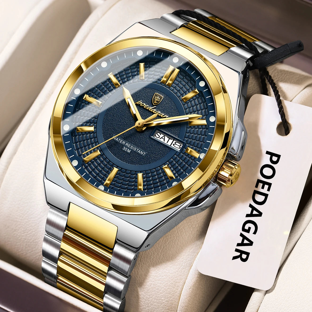 POEDAGAR Top Original Men's Watches Stainless Steel Waterproof Luminous Man Watch Date Week Classic Trendy Quartz Men Wristwatch - TAVEN System LLC