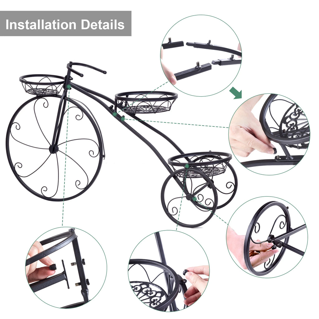 3 tier bicycle metal plant stand for garden flower pots display