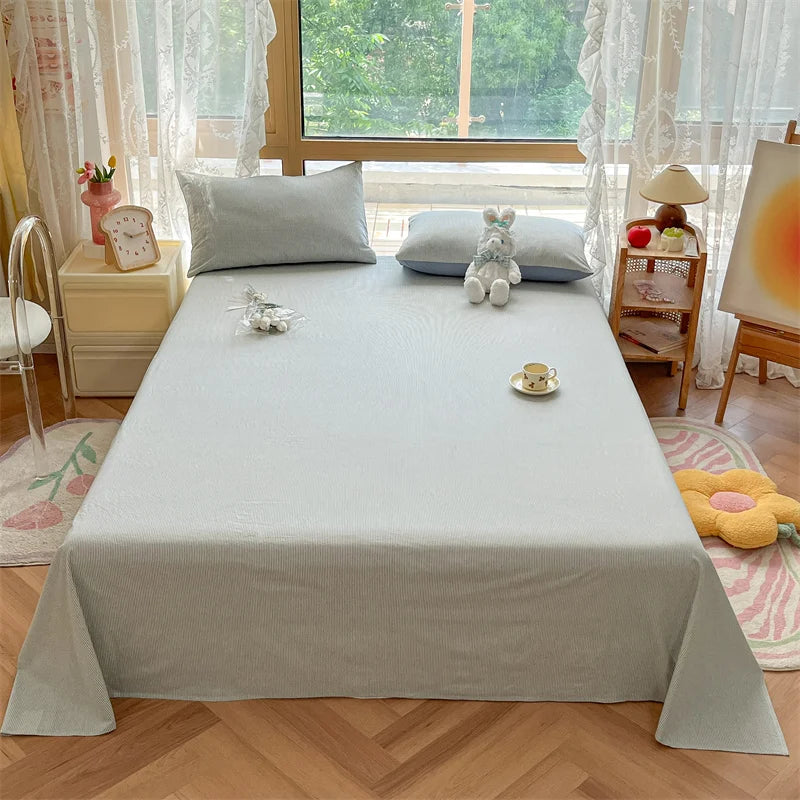 Japanese Style 100% Cotton Plaid Bed Sheet Soft Skin Friendly Flat Sheet or Sheet and Pillowcases Set Queen King Size Bedspreads TAVEN System LLC