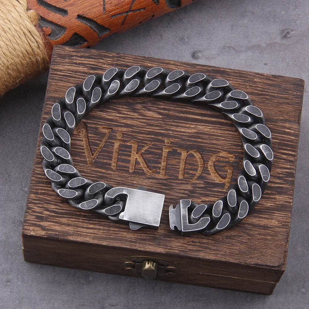 Never Fade Stainless Steel Vikings Bracelets For Men Blank Color Punk Curb Cuban Link Chain Bracelets with gift wooden box TAVEN System LLC
