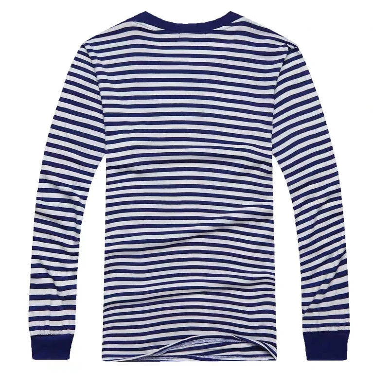 Men Striped Long Sleeve Sailor T-Shirt Retro Navy Round Neck Top