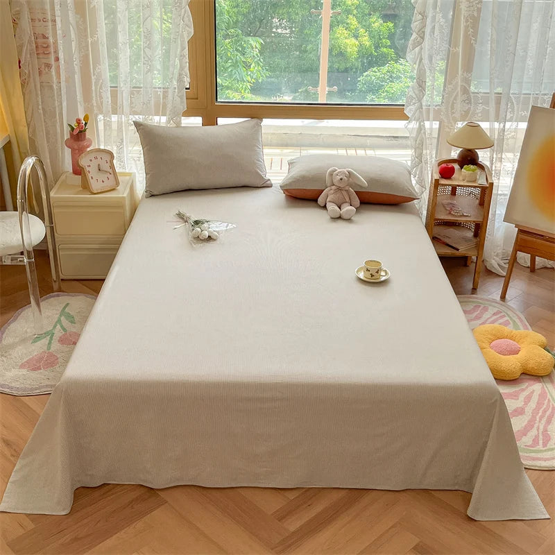Japanese Style 100% Cotton Plaid Bed Sheet Soft Skin Friendly Flat Sheet or Sheet and Pillowcases Set Queen King Size Bedspreads TAVEN System LLC