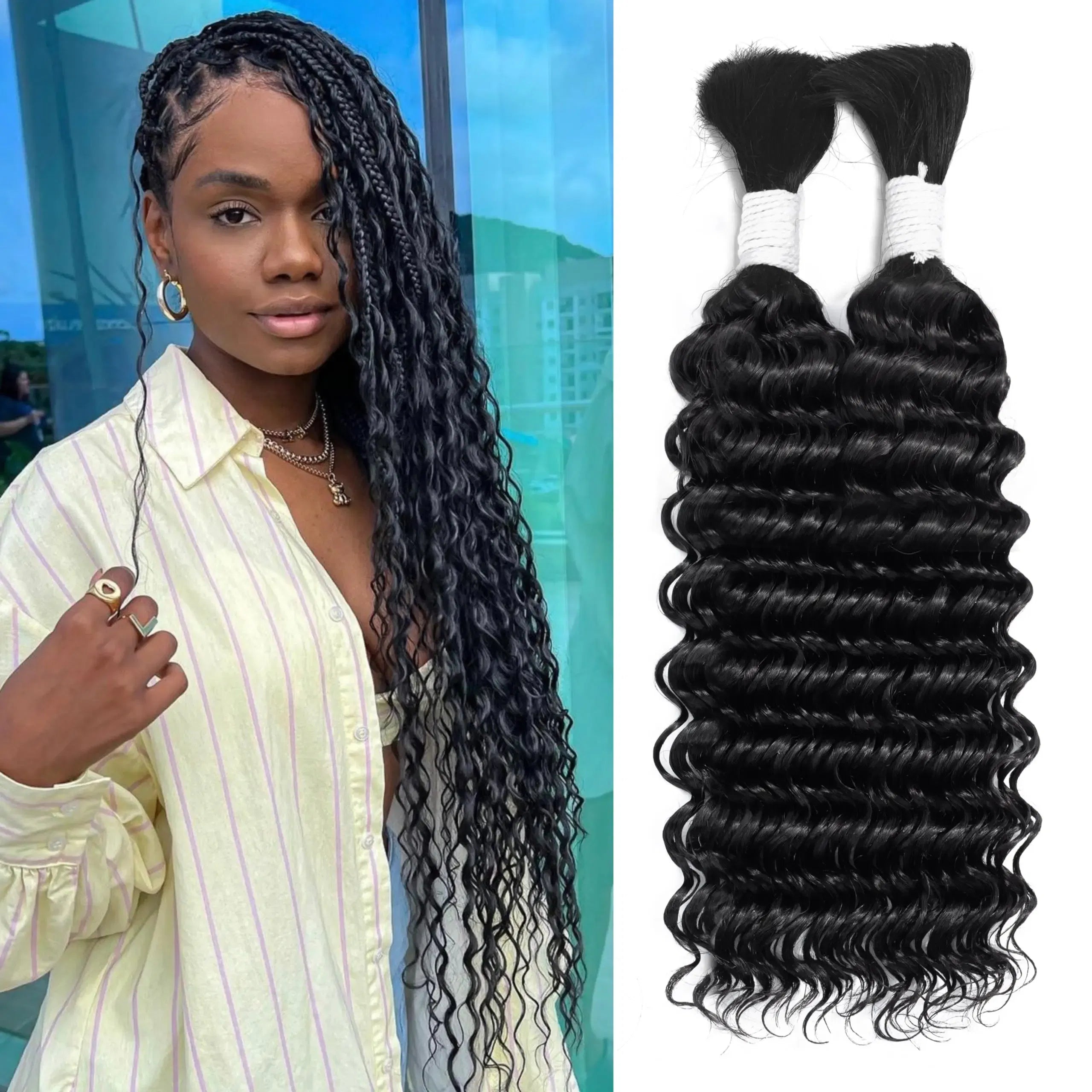 Color: Natural Color, Material Grade: virgin hair, Stretched Length: 24inches, Bulk Buy: 5pcs/lot - Bulk hair braiding Water Wave Bulk 18 inch human hair Boho braids with for knotless box or curly loose wave Taven