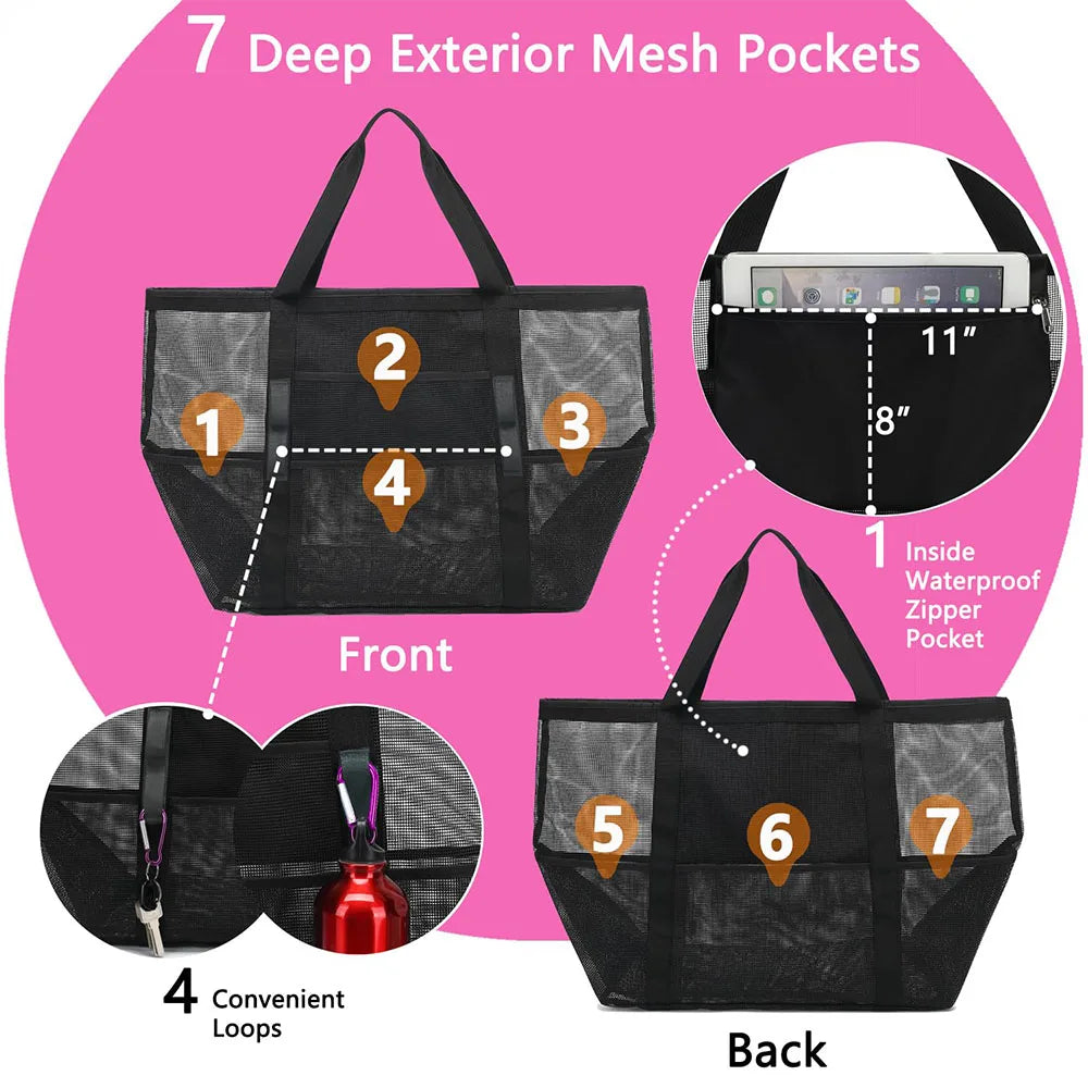 Large Mesh Beach Bag Waterproof Sandproof Travel Tote Bag TAVEN System LLC