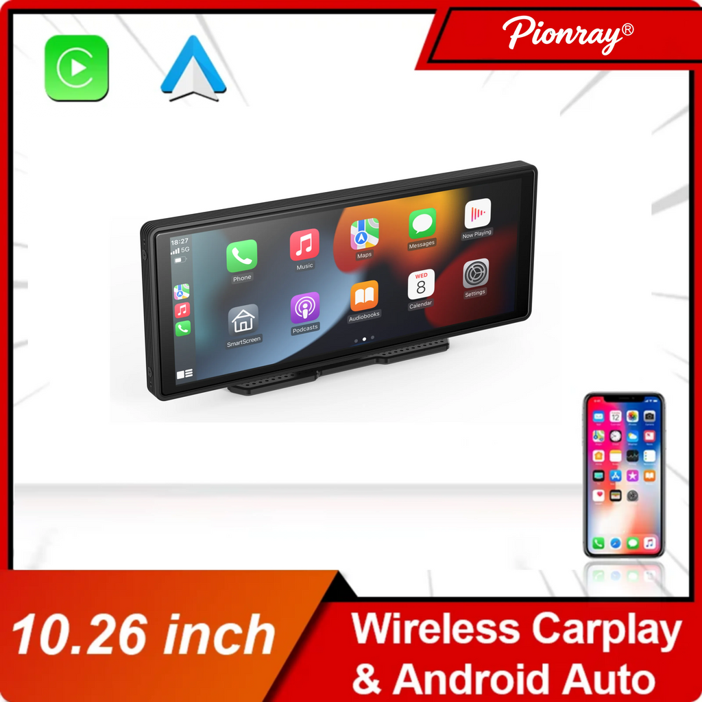 Portable Wireless Carplay Car Stereo, 10.26" inch HD Touchscreen for Car with CarPlay& Android Auto with Mirror Link/Backup Cam