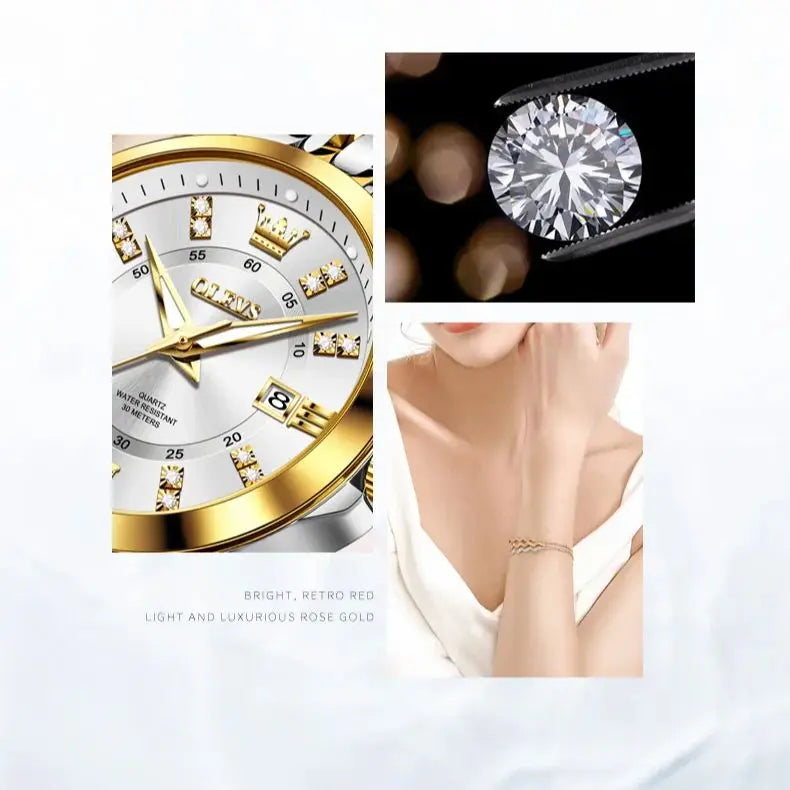 OLEVS 3620 Women Watch Luxury Brand Diamond Quartz Watch Fashion Automatic Calendar Waterproof Women Watch Bracelet Set Reloj TAVEN System LLC