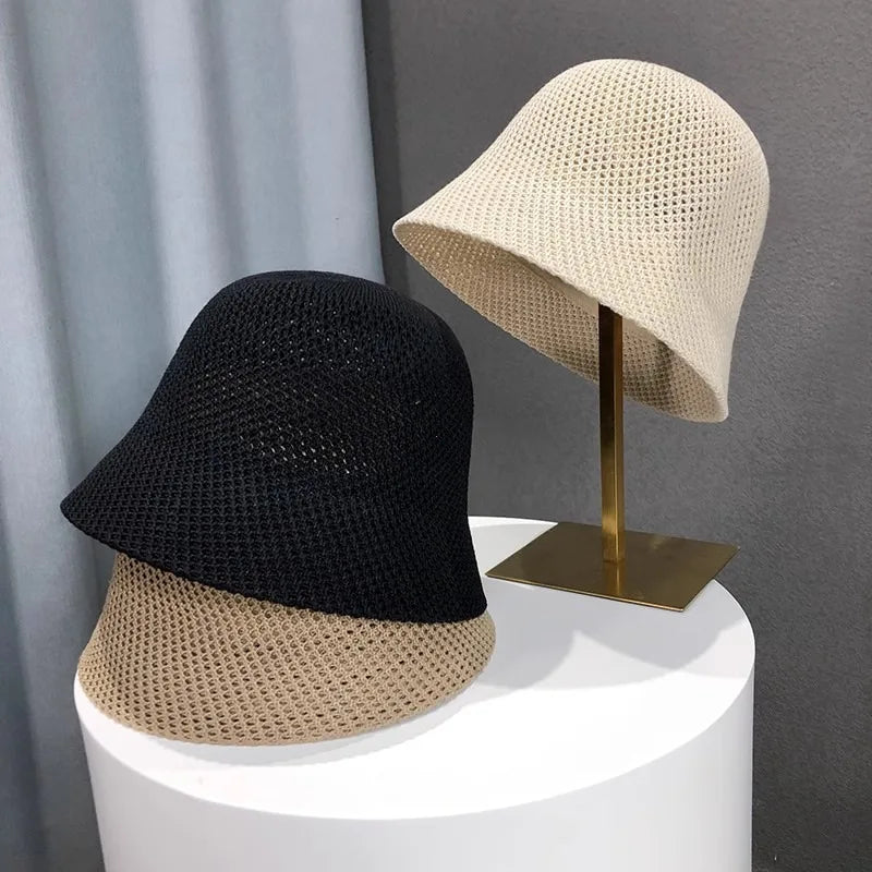 Women Summer Hollow Out Bucket Hat Breathable Beach Sun Cap