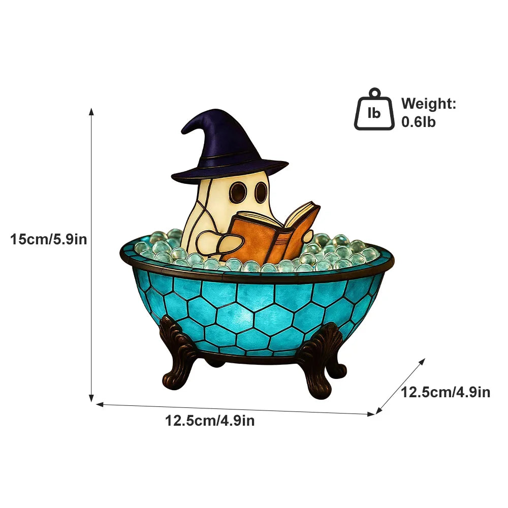 Halloween Ghost Bathtub Reading Book Table Lamp Tiffany Stained Glass Night Light Cute Spooky Ghost in Bubble Bowl Decor Lamp for Bedroom Living Room Holiday Home Decor Gift TAVEN System LLC