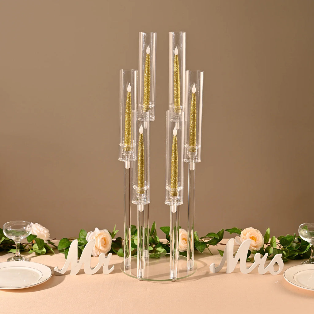 10Pcs Clear 6 Arm Candelabra Taper Candle Holder For Wedding Party Dining Table Banquet Event Decor TAVEN System LLC