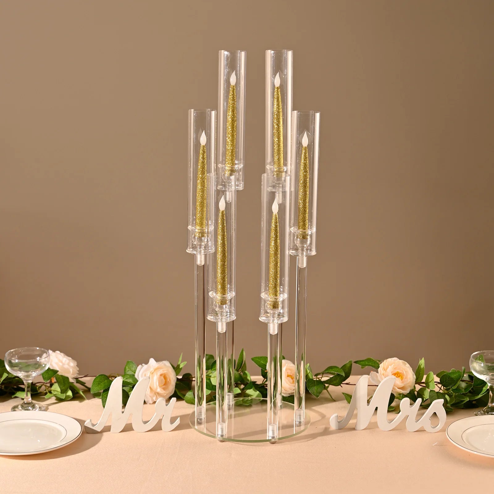 10Pcs Clear 6 Arm Candelabra Taper Candle Holder For Wedding Party Dining Table Banquet Event Decor TAVEN System LLC