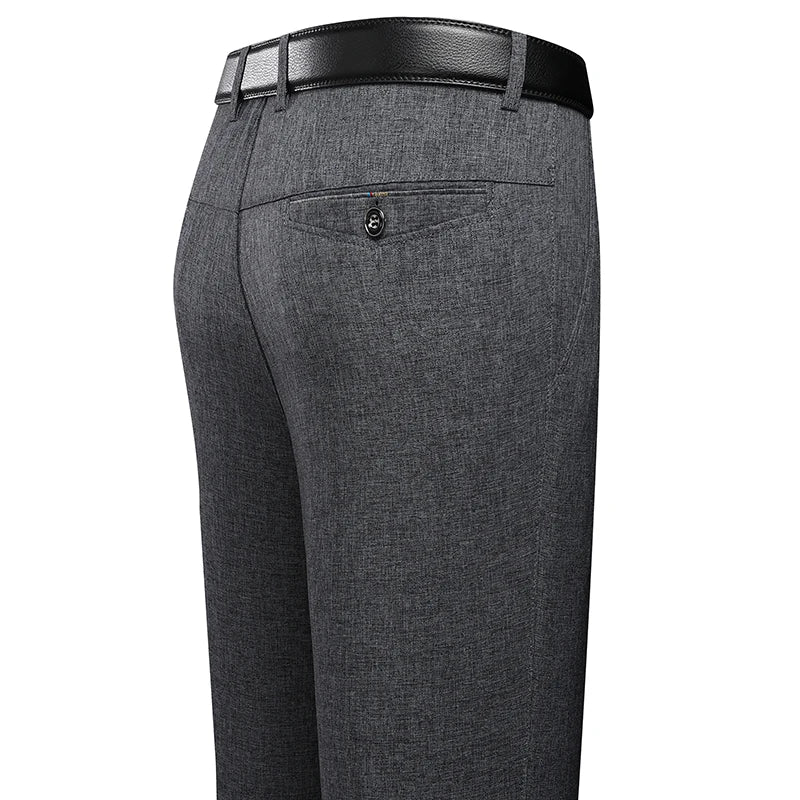Mens Trousers Business Casual Pants Summer Autumn Dress Straight Pants Elastic Black Grey Loose Formal Pants - TAVEN System LLC