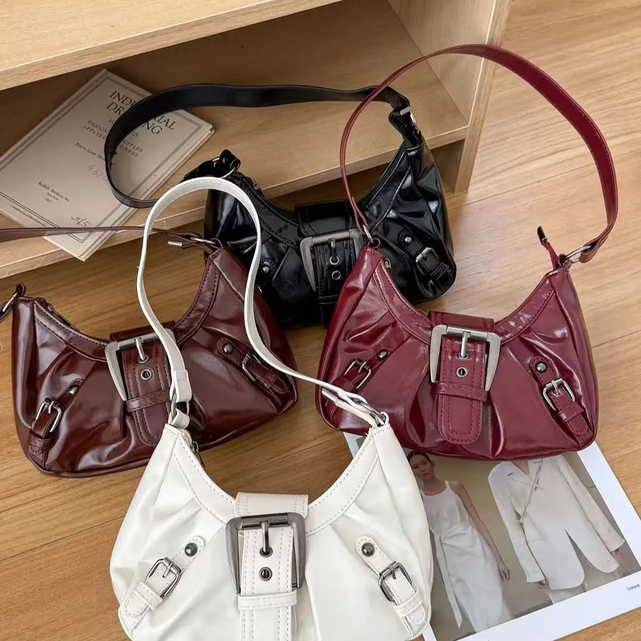 Y2K Retro Pleated Hobo Shoulder Bag Women Underarm PU Handbag TAVEN System LLC