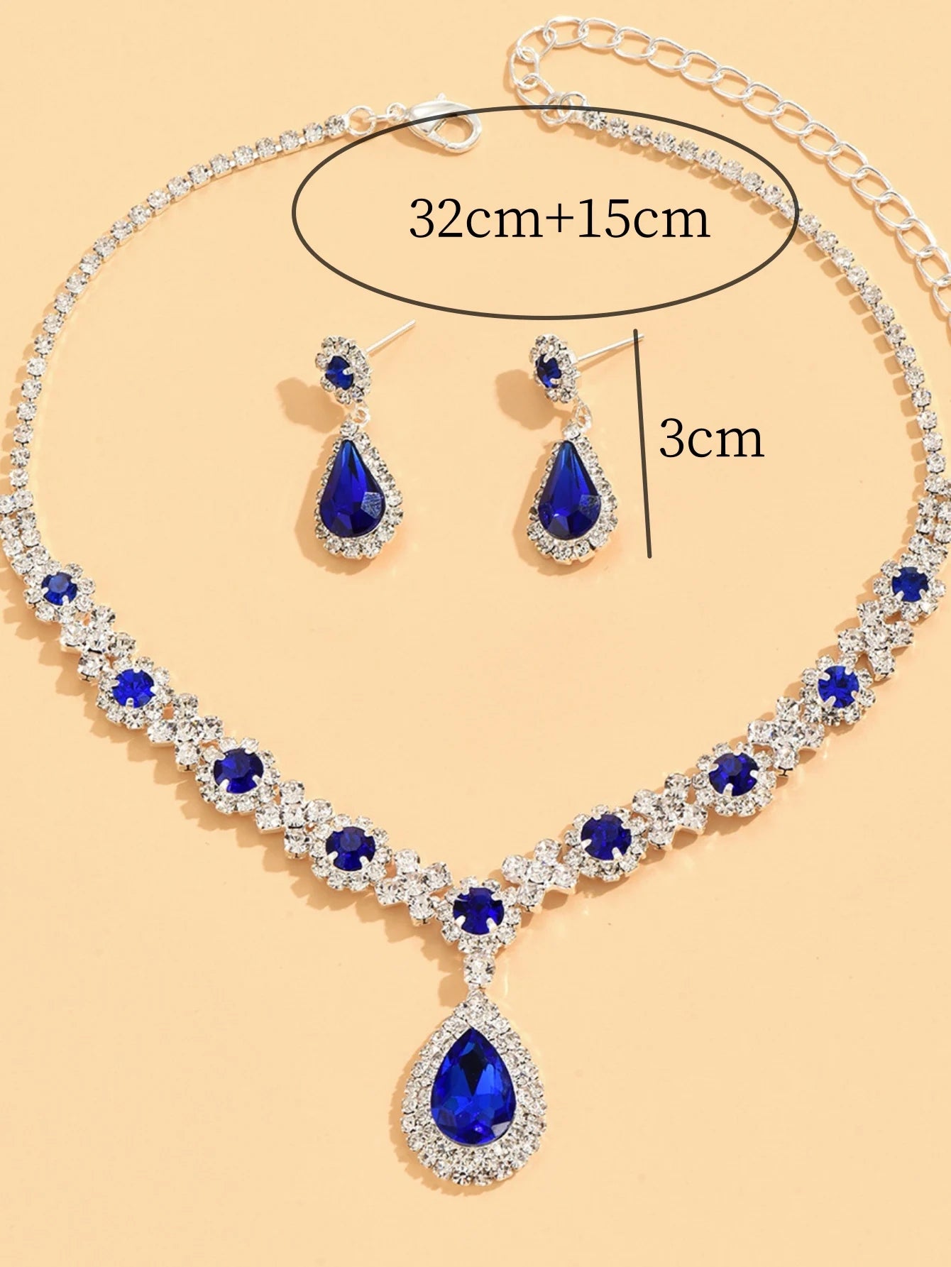 3 pieces of women's crystal droplet necklace with earrings set for wedding evening dress accessories TAVEN System LLC