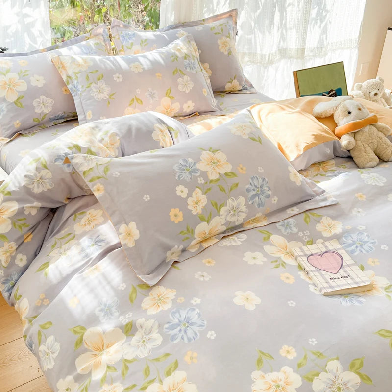 100 % Cotton Bedding Set Duvet Cover Set Luxurious Natural Floral Design Duvet Cover Pillowsham Pure Cotton Comfort Wrinkle Free TAVEN System LLC