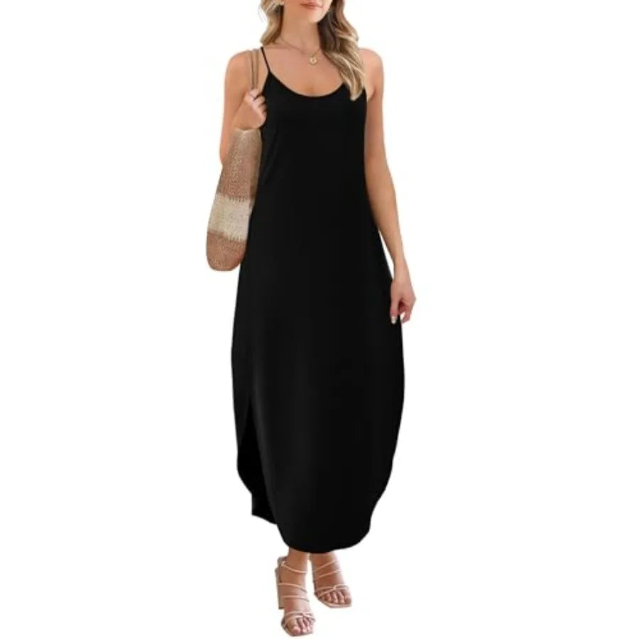 Women Casual Maxi Dress Spaghetti Strap Summer Beach Sundress