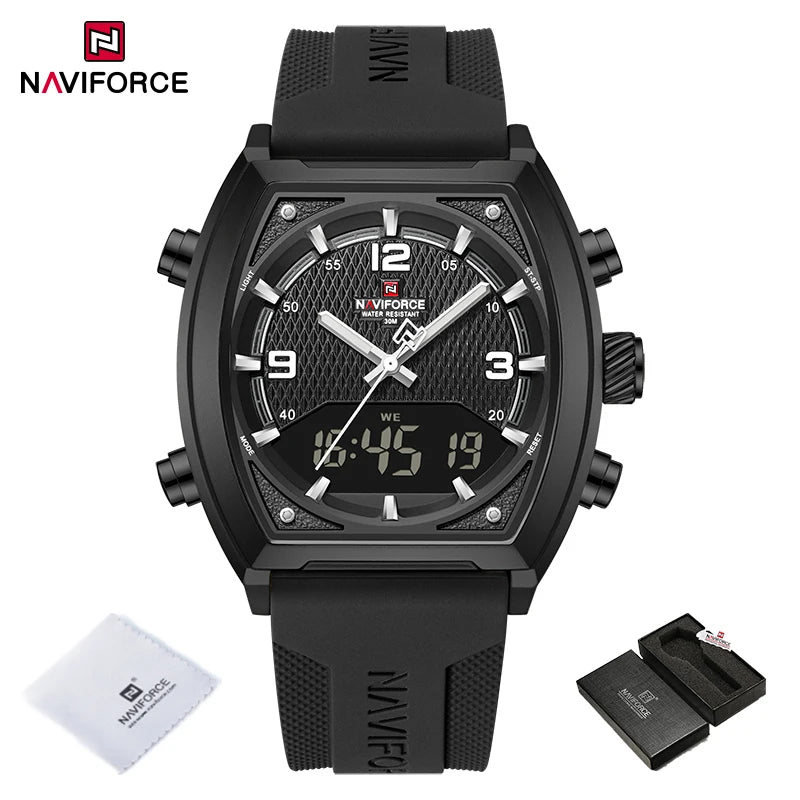 NAVIFORCE Men's Watch Business Simple Original Quartz Watches for Man Waterproof Luminous Silica Band Quartz Analog LCD Display - TAVEN System LLC