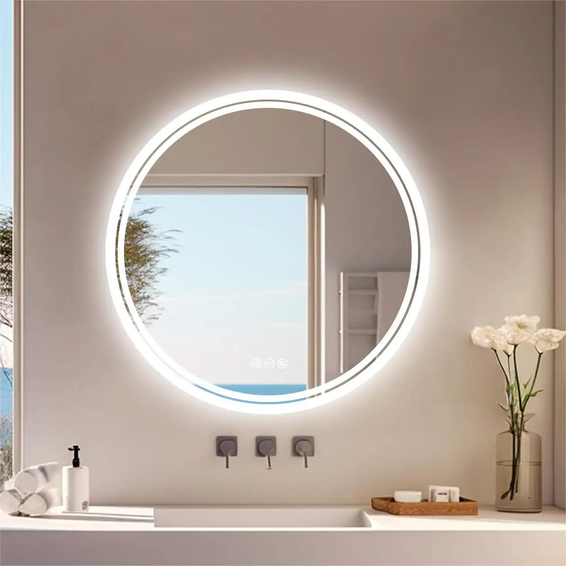 Large Round LED Bathroom Vanity Mirror Anti-Fog with Brighter Lights for Makeup Wall Mount Smart Touch TAVEN System LLC