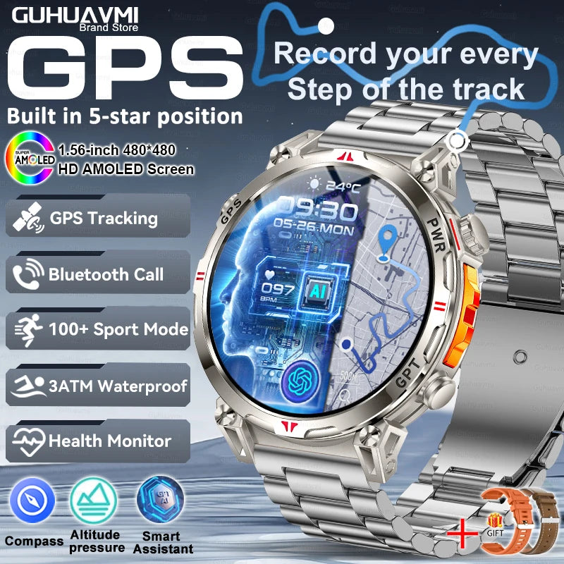 Smart Watches 1.56" AMOLED Screen GPS Fitness Tracking Compass 3ATM 650Mah Call 100+ Sports Smartwatch AI GPT For Android iOS - TAVEN System LLC