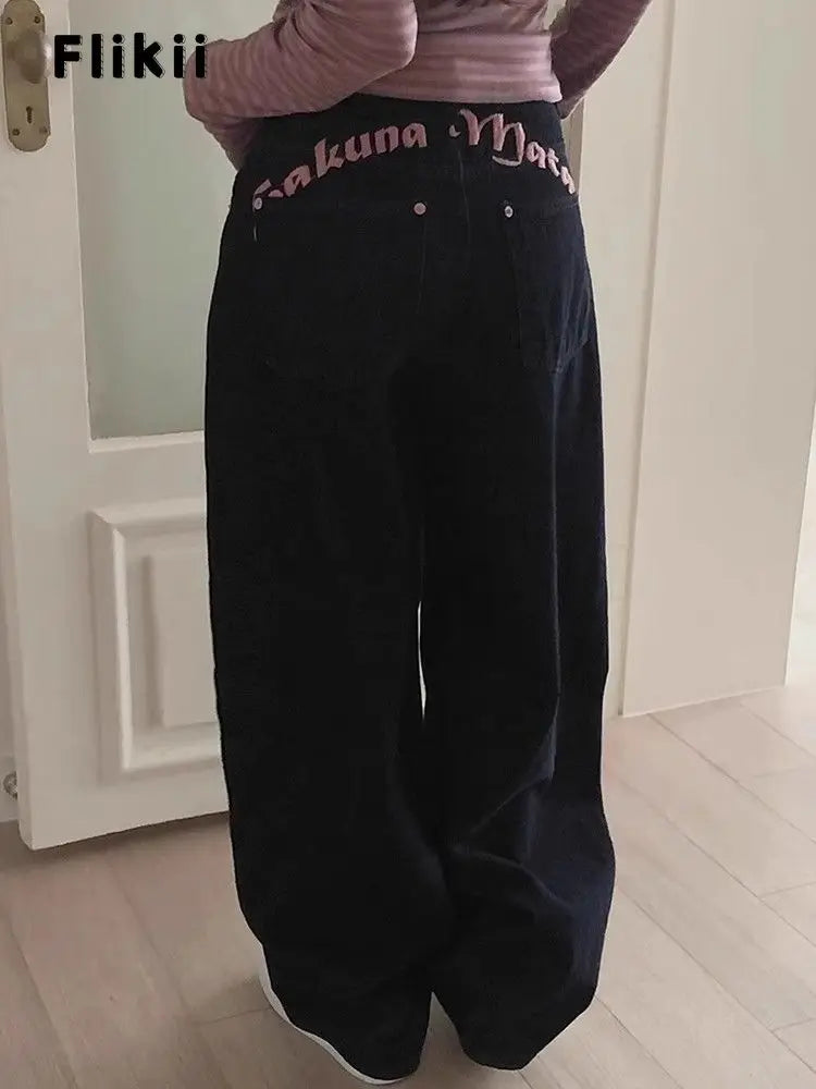 Women Baggy Retro Denim cHigh Waist Loose Full Length Pants TAVEN System LLC