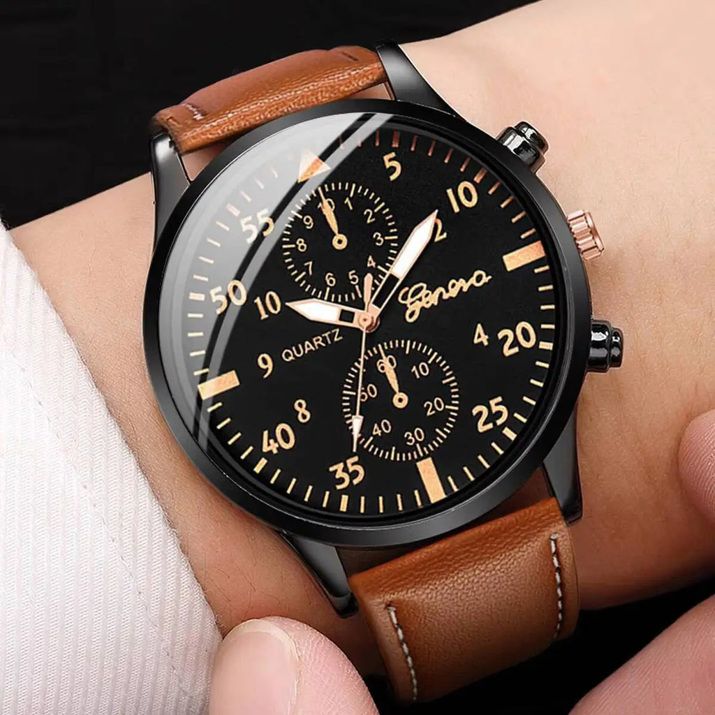 4PCS/Set Fashion Men's Business Watches Casual Leather Strap Quartz Wristwatches Vintage Bracelets Set Reloj Hombre（Without Box） - TAVEN System LLC