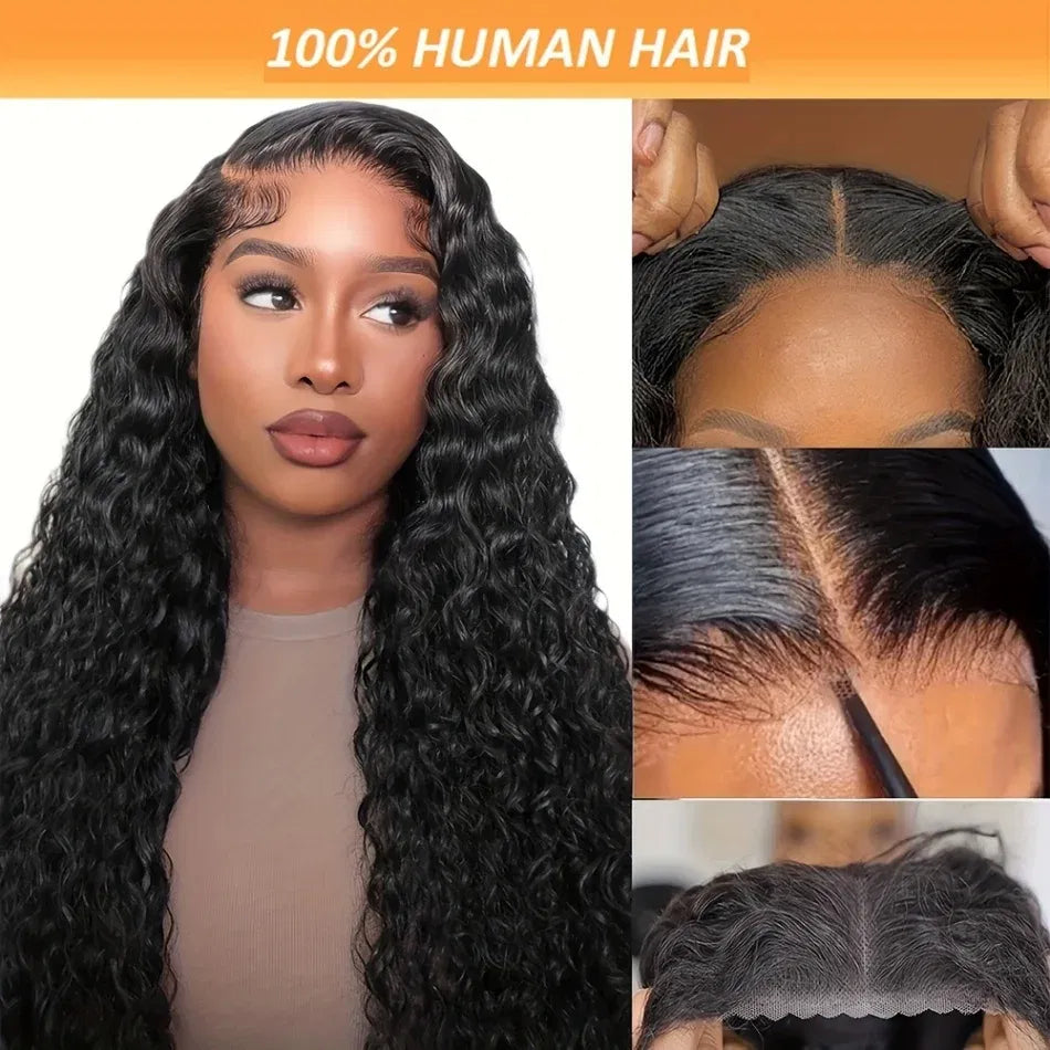 Stretched Length: 34inches, Hair Color: #12, Density: 180%, Ships From: CHINA - Glueless Wig Human Hair Ready To Wear Water Wave Lace Front Wig 4x4 5x5 Lace Closure Black Wig Curly HD Lace Frontal Human Hair Taven