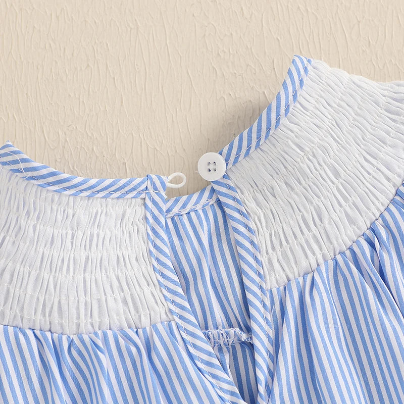 Baby Girl Striped Fly Sleeve Romper with Stars and Bow Outfit