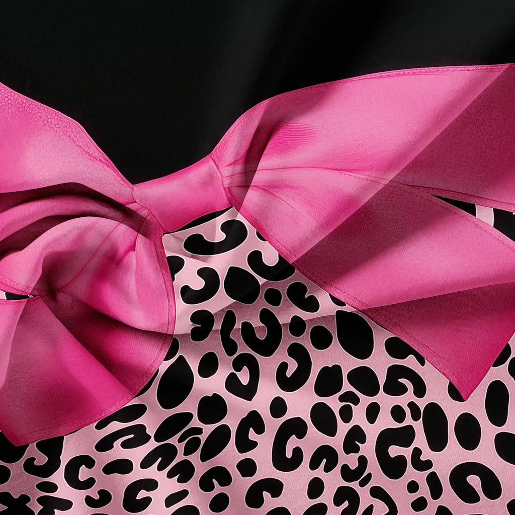 3pcs Pink Black Leopard Bow Print Bedding Set Sweet, Themed Duvet Cover, For Family Bedrooms Dormitories Hotels TAVEN System LLC