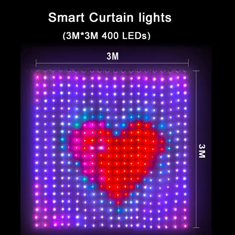 400 LED Smart Curtain Lights String Lights with App Remote Control Music Sync Christmas Curtain String Outdoor Fairy Lights TAVEN System LLC