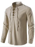 Men's  Casual Henley Shirt  Stand Collar Long Sleeve with Drawstring Cuffs Casual Henry Collar Shirt TAVEN System LLC