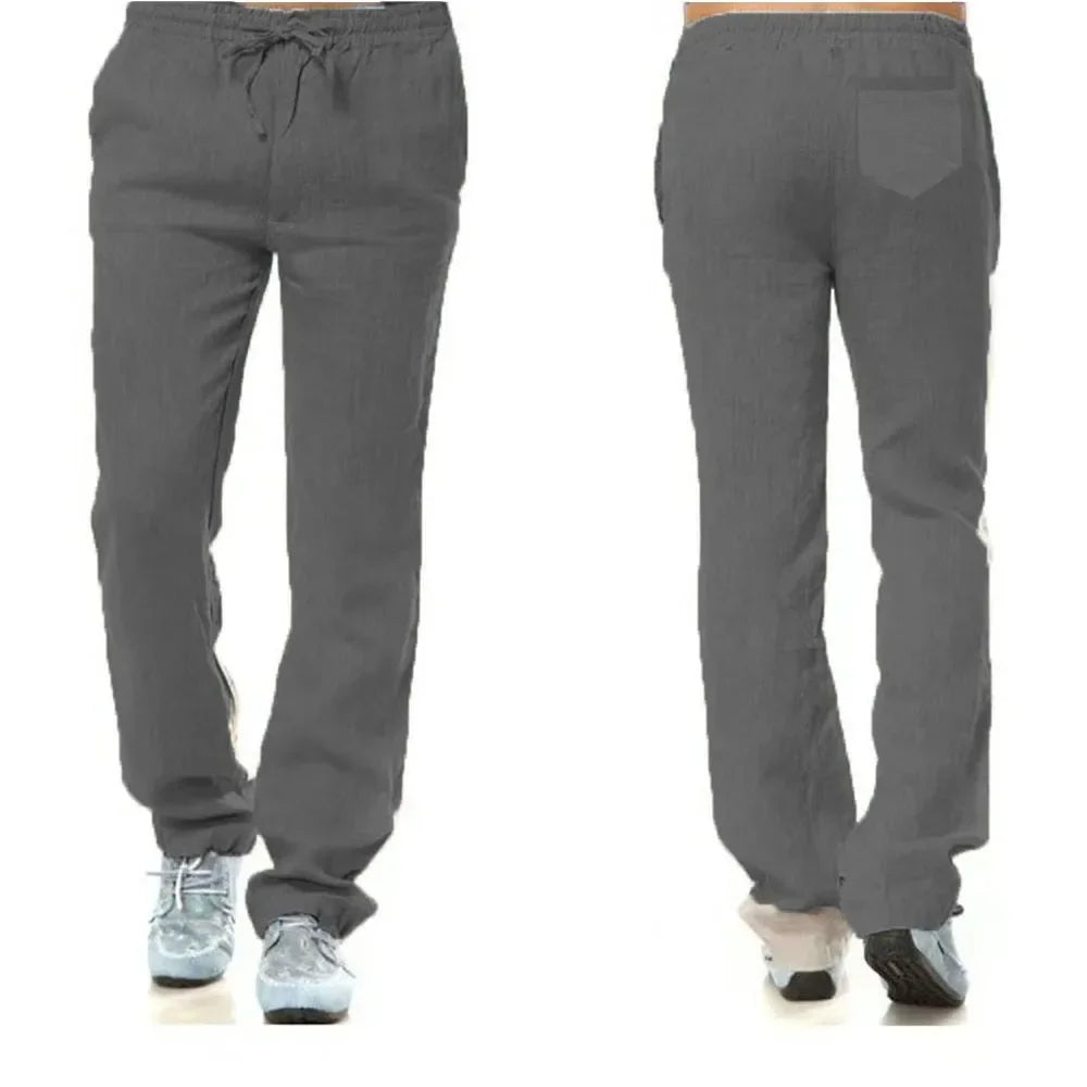 Men's Cotton Linen Pants Male Autumn New Breathable Solid Color Linen Trousers Fitness Streetwear Back With Pocket TAVEN System LLC