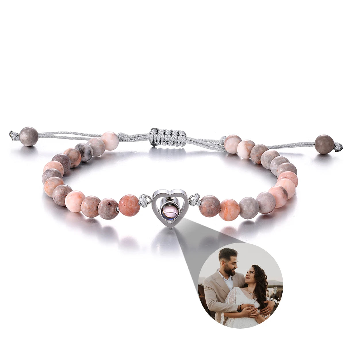 Custom Natural Stone Bracelet Personalized Photo Projection Bracelet Custom Stainless Steel Projection Bracelets Memory Jewelry TAVEN System LLC