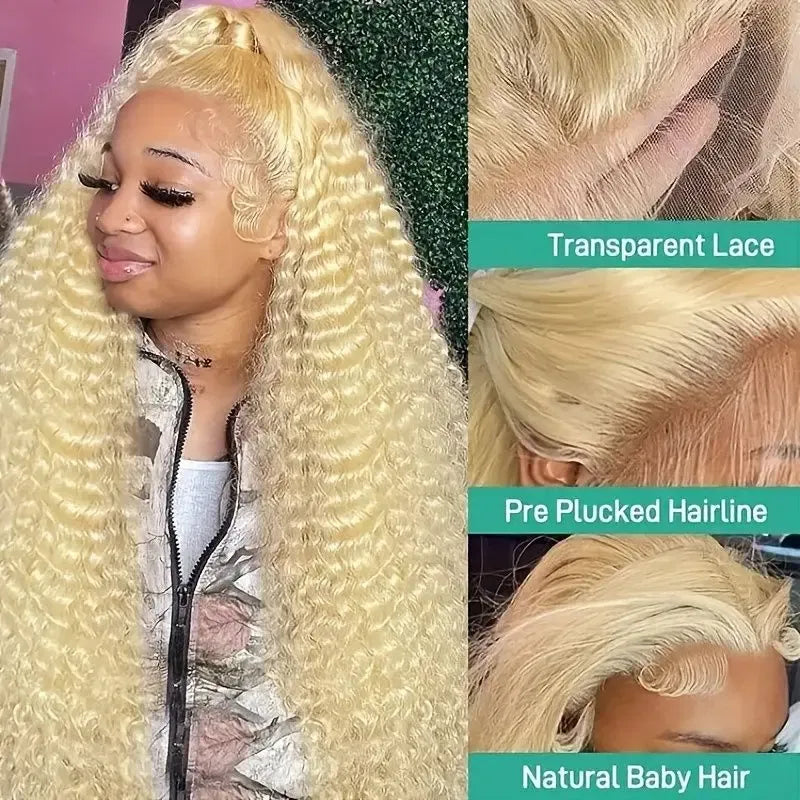 Color: #1, Ships From: CHINA, Stretched Length: 28inches, Density: 180% - 613 Blonde Curly glueless 13x6 Transparent Hd lace front wig Deep Wave human hair 36 inch Brazilian wig pre plucked for women Taven