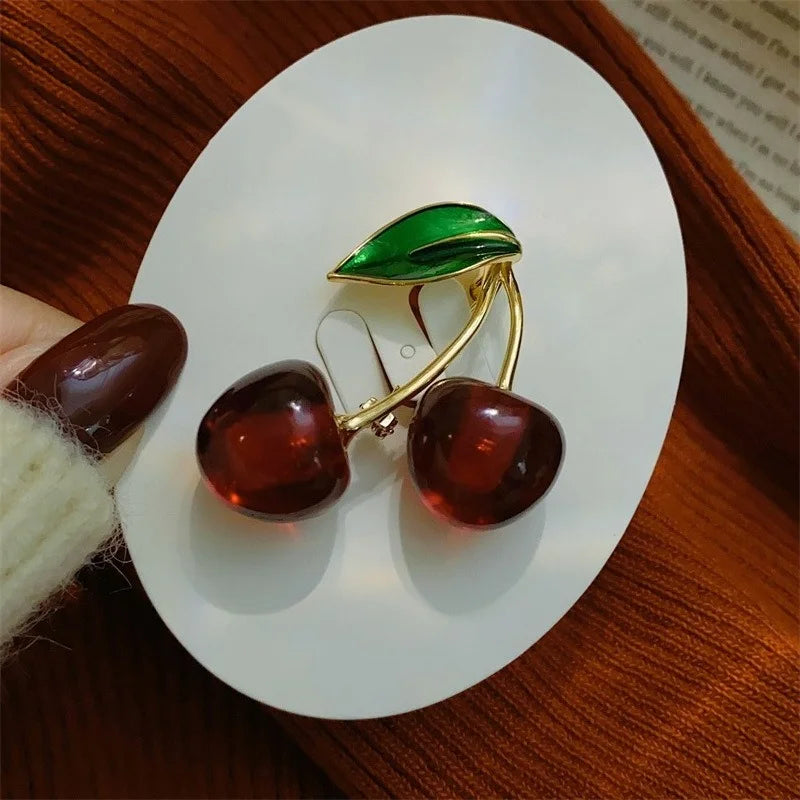 Fashion Crystal Dark Red Cherry Brooches For Women Clothing Cute Alloy Crystal Fruit Enamel Pins Party Jewelry Gifts TAVEN System LLC