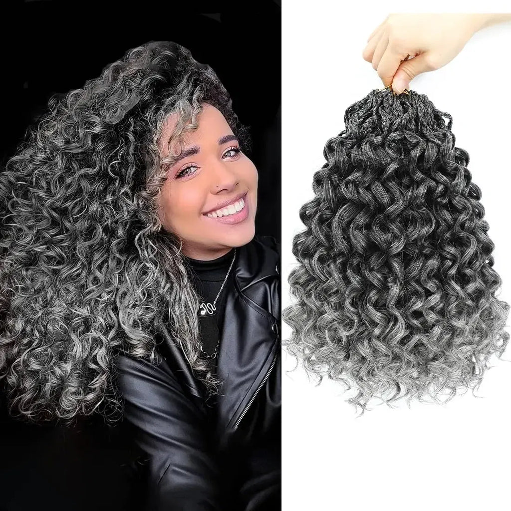 Color: GRAY, Stretched Length: 12inches, Bulk Buy: 3Pcs/Lot - Box Gogo Curl Crochet Hair for Black Women Pre looped Short Ocean Wave Crochet Hair Water Wave Beach Curl Crochet Braiding Hair Taven