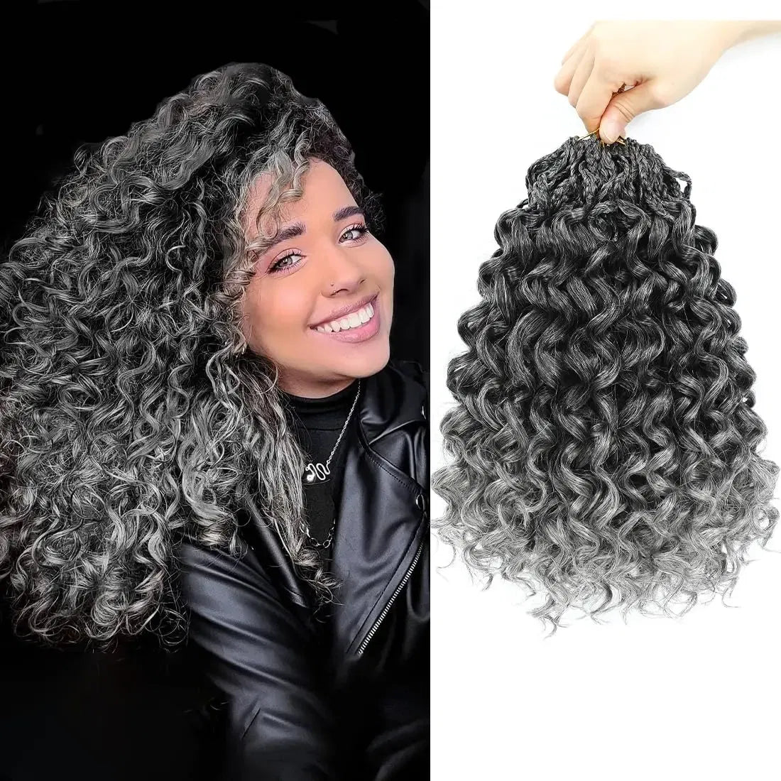 Color: GRAY, Stretched Length: 12inches, Bulk Buy: 3Pcs/Lot - Box Gogo Curl Crochet Hair for Black Women Pre looped Short Ocean Wave Crochet Hair Water Wave Beach Curl Crochet Braiding Hair Taven