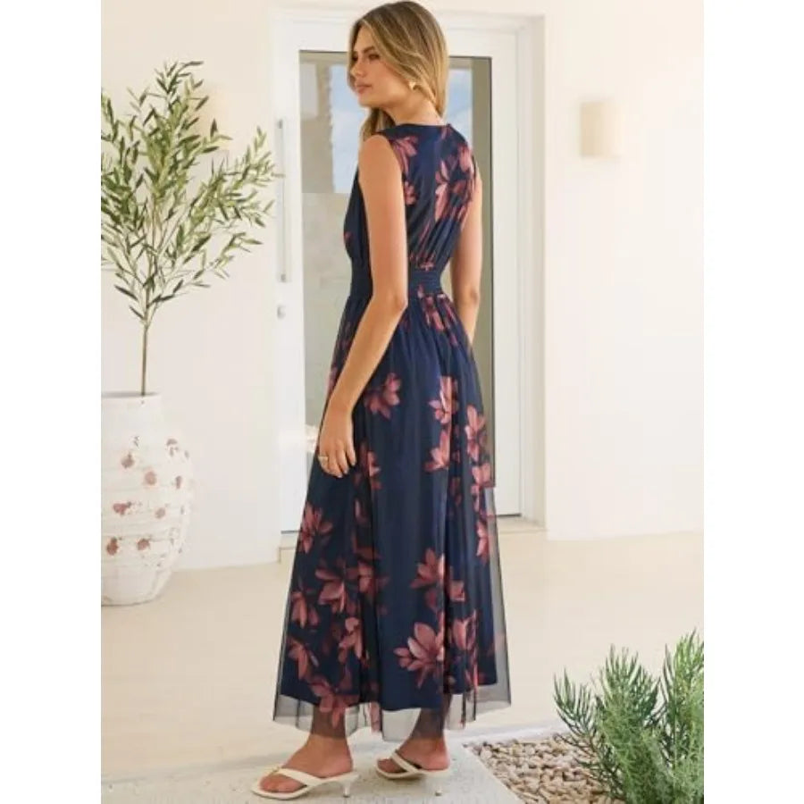 Women Floral Maxi Dress Elegant A-Line Boho Wedding Guest Sundress