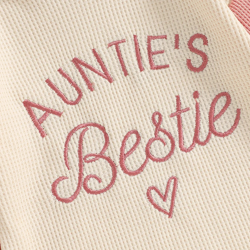 Baby Girl Waffle Romper Long Sleeve Aunties Bestie Outfit Pink