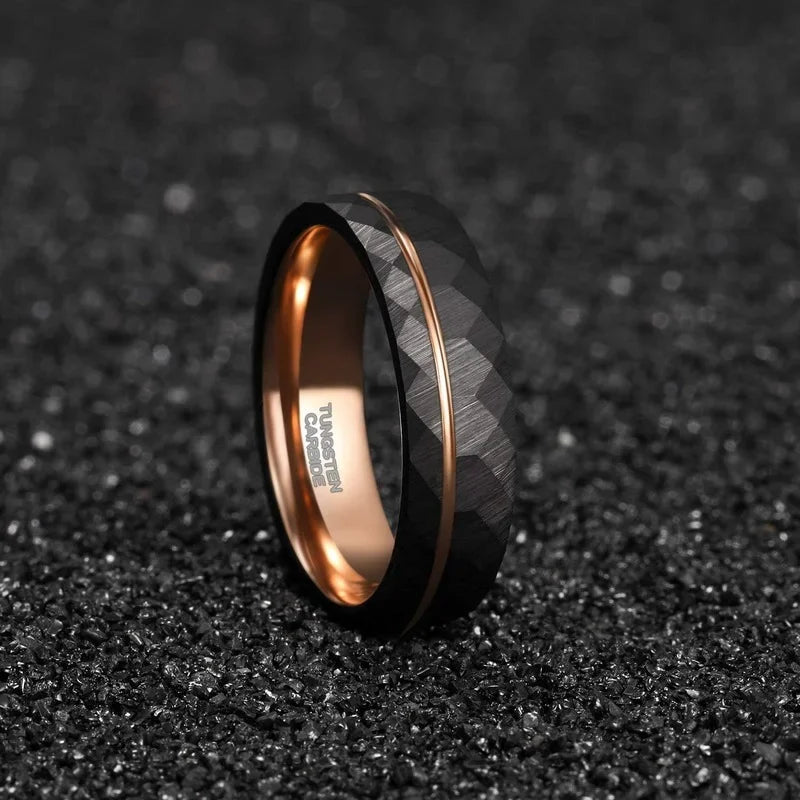 Tigrade 4mm 6mm 8mm Black Tungsten Rings for Men Women Thin Rose Gold Groove Hammered Wedding Band Ring Comfort Fit Size 5-14 TAVEN System LLC