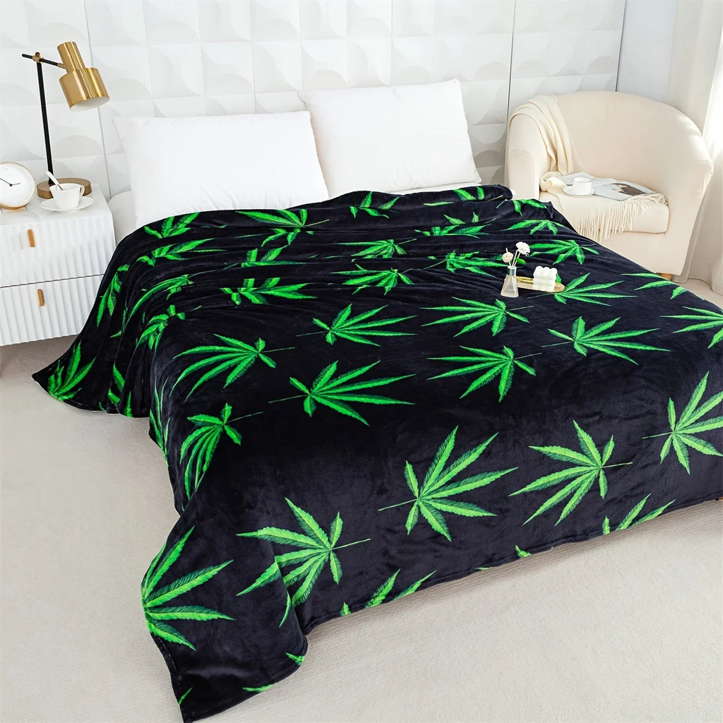 Neon Green Cannabis Leaf Blanket - Bold Black & Green Marijuana Print Design for Weed Enthusiasts & Cozy Lounging TAVEN System LLC