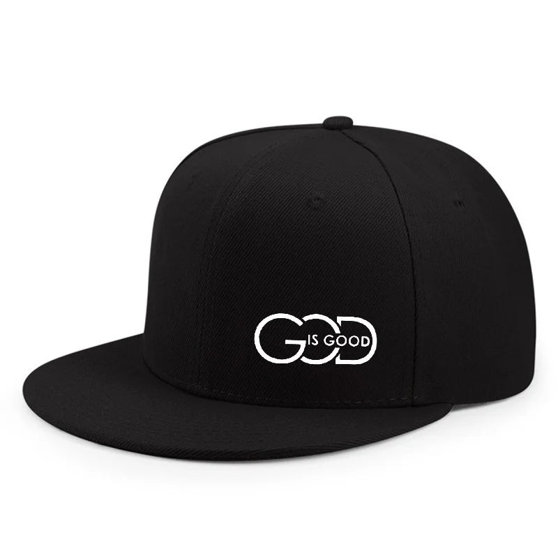 God Is Good Snapback Cap Black Flat Brim Adjustable Baseball Hat
