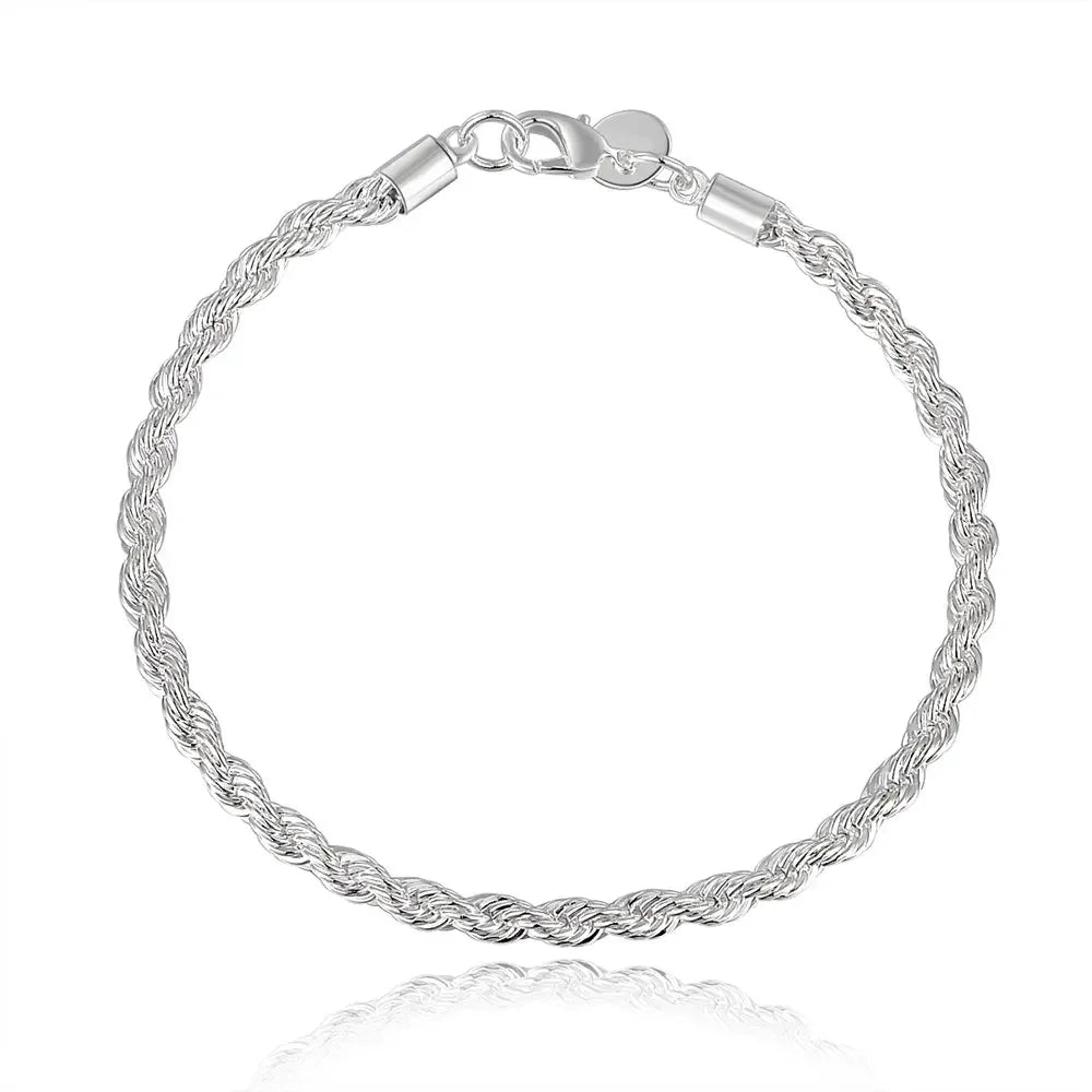 Charm 925 sterling silver Accessories Men 4MM 40-60cm 2PCS Rope Chain Necklace Bracelet Women Fashion Wedding Gift Jewelry TAVEN System LLC
