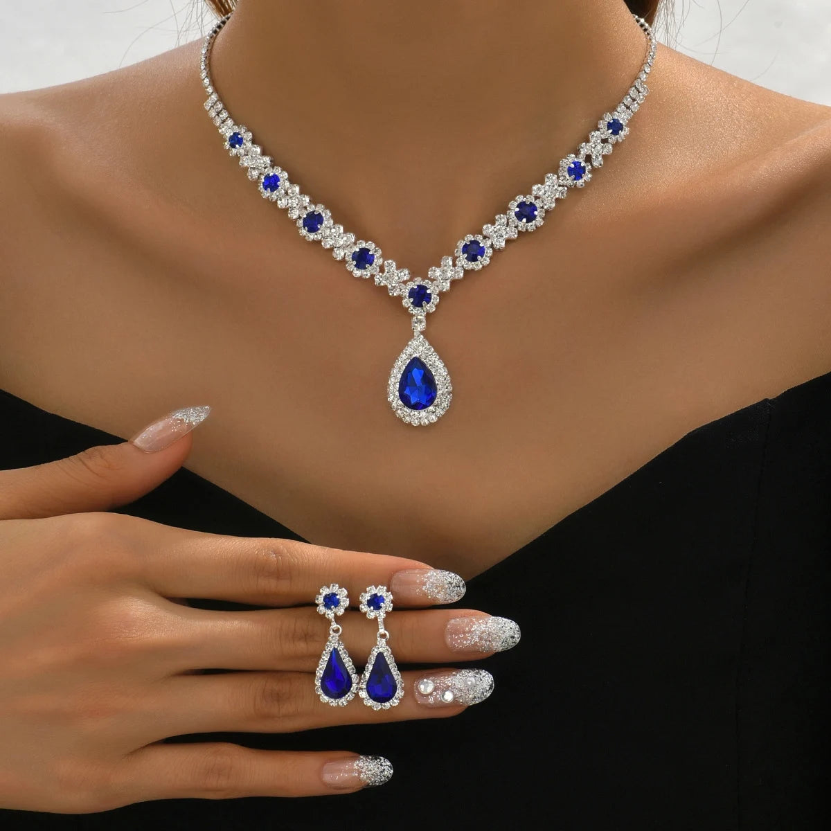 3 pieces of women's crystal droplet necklace with earrings set for wedding evening dress accessories TAVEN System LLC